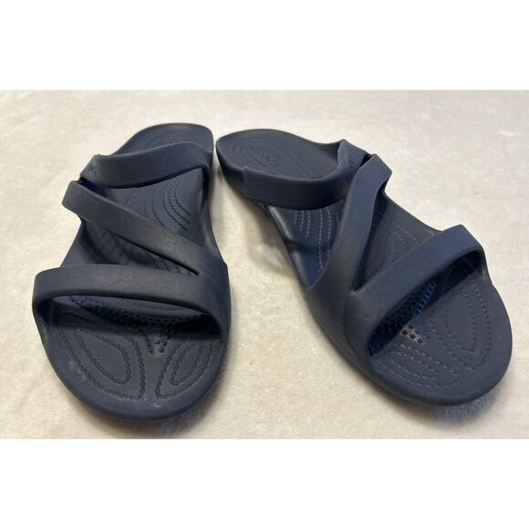 Crocs Women’s Size 11 Kadee II Blue Comfort Sandals Strappy Slip On Flip Flops - Picture 1 of 8